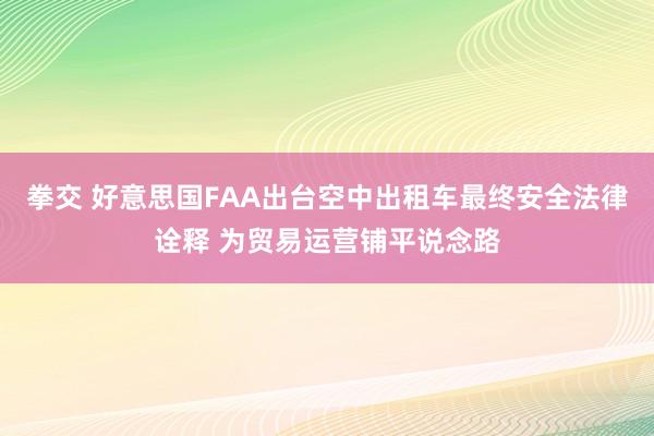 拳交 好意思国FAA出台空中出租车最终安全法律诠释 为贸易运营铺平说念路